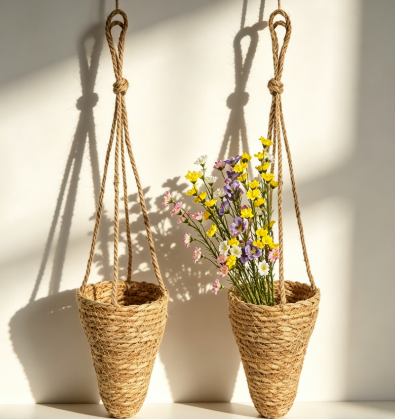 Conical Hemp Rope Wall Planter (No Flowers)