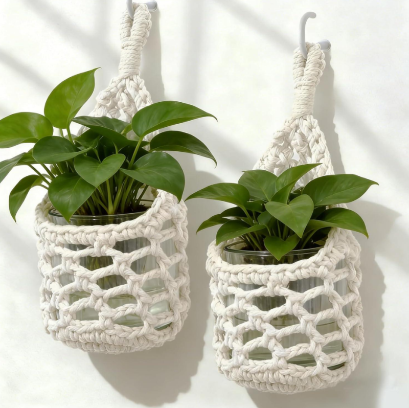 Wall Macrame Planter for 10.2cm Pot (Ivory)
