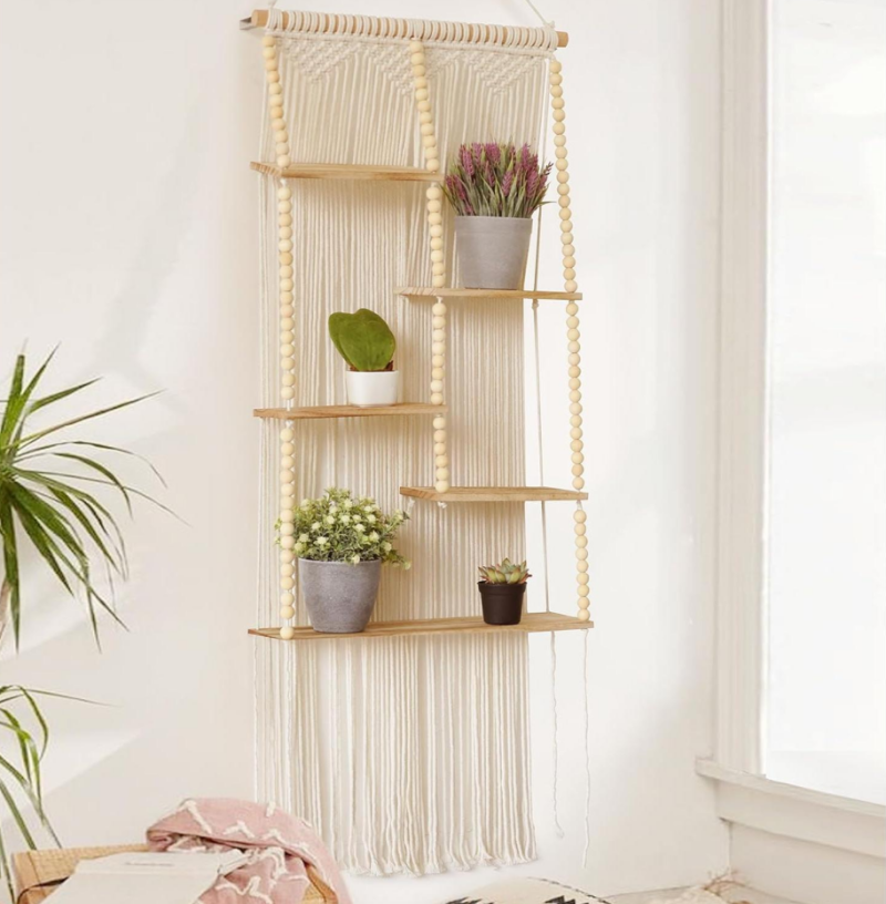 2-Tier Braided Tassel Macrame Shelf