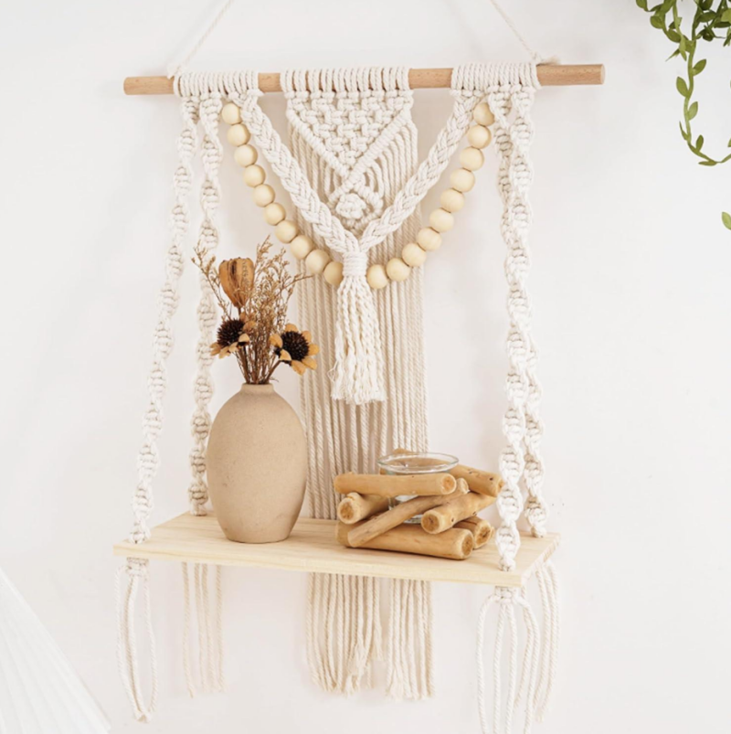 1-Tier Woven Macrame Wall Shelf