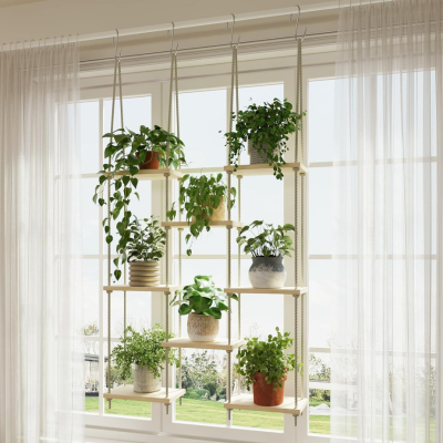 8-Tier Wood Window Sill Hanging Shelf